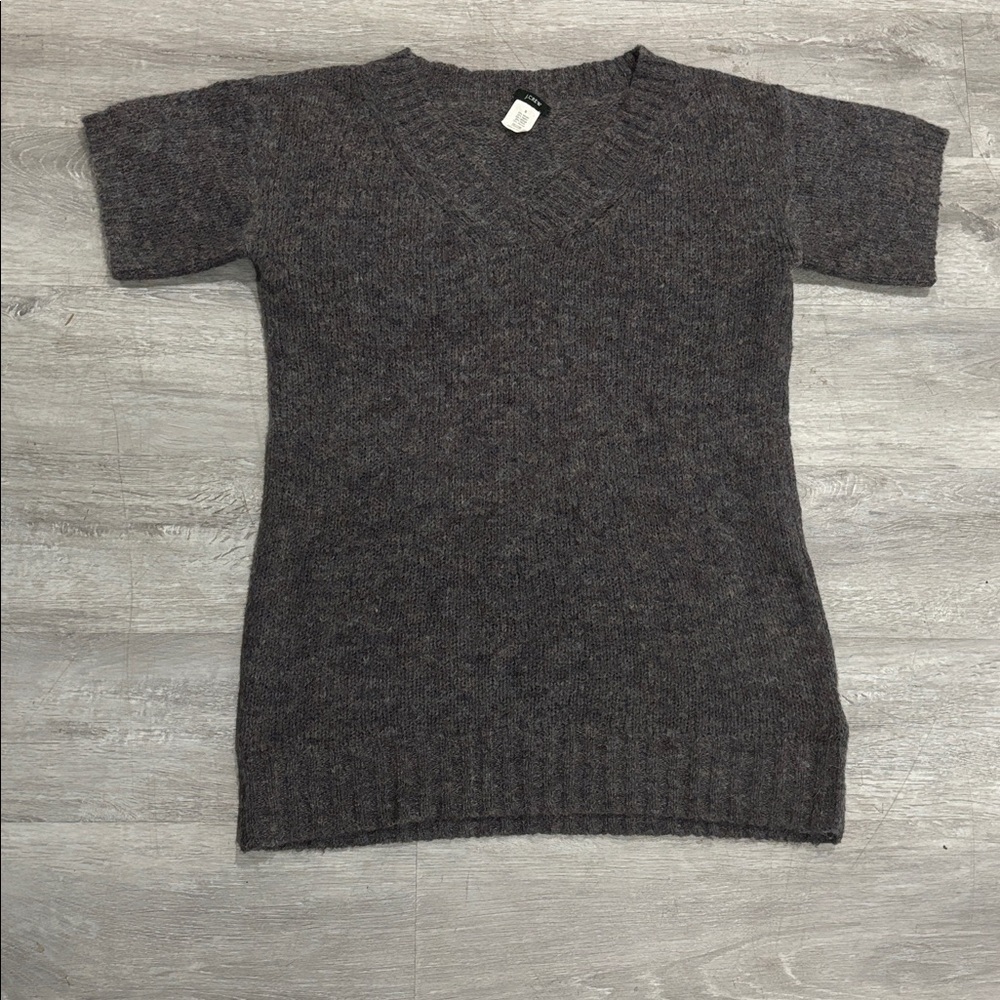 J. Crew September Sweater Seaport Gray Short Sleeve Wool Blend, Sz S